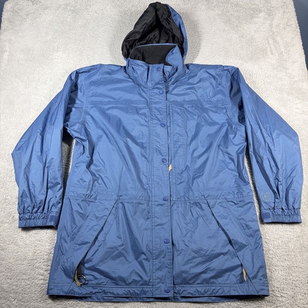 REI Elements Rain Jacket Mens Large Blue Hooded Waterproof Hiking Shell